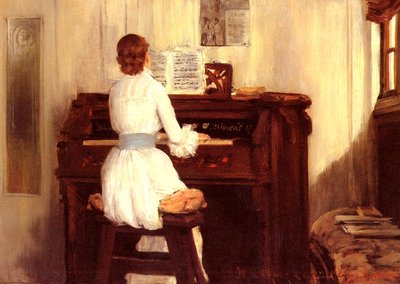 Sra. Meigs en el órgano de piano de William Merritt Chase